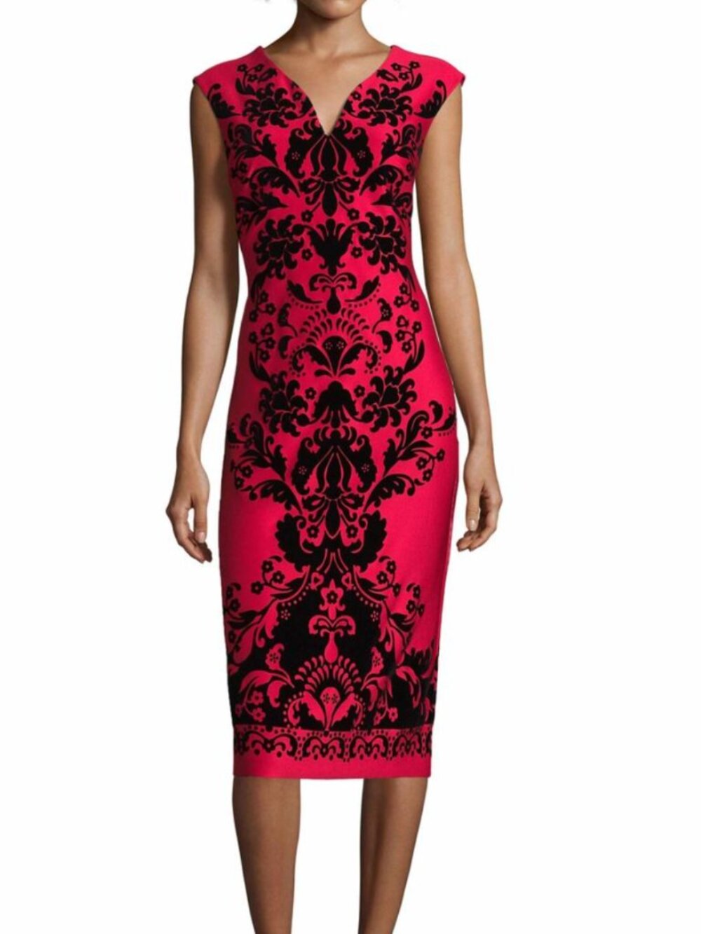 Roz & Ali Scuba Knit Sheath Dress Size 8 Red Black Victorian Semi Formal Date